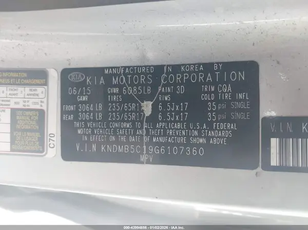 KNDMB5C19G6107360 2016 KIA SEDONA - Image 8