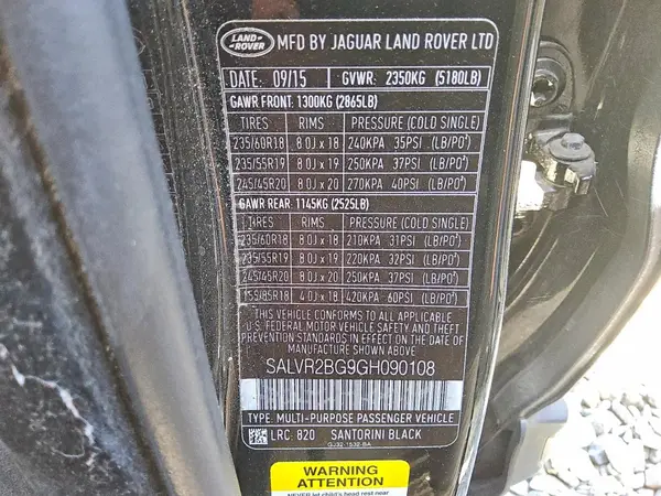 SALVR2BG9GH090108 2016 LAND ROVER RANGE ROVER - Image 7
