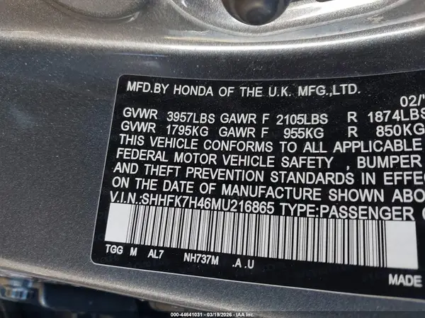 SHHFK7H46MU216865 2021 HONDA CIVIC - Image 8
