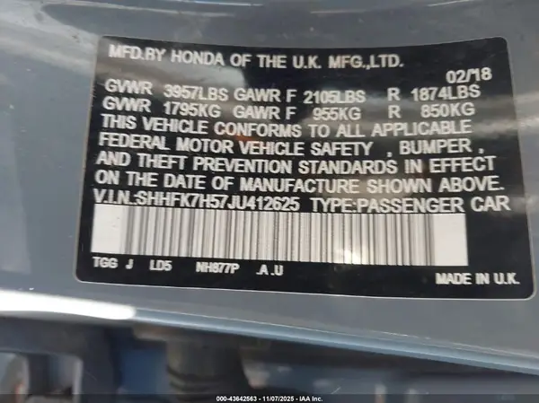 SHHFK7H57JU412625 2018 HONDA CIVIC - Image 8