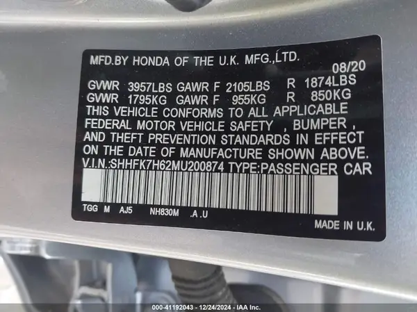 SHHFK7H62MU200874 2021 HONDA CIVIC - Image 8