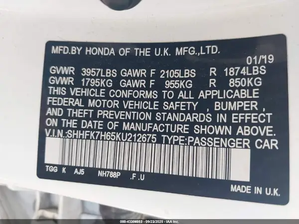 SHHFK7H65KU212675 2019 HONDA CIVIC - Image 8