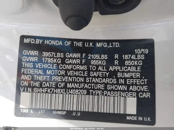 SHHFK7H8XLU408209 2020 HONDA CIVIC - Image 8