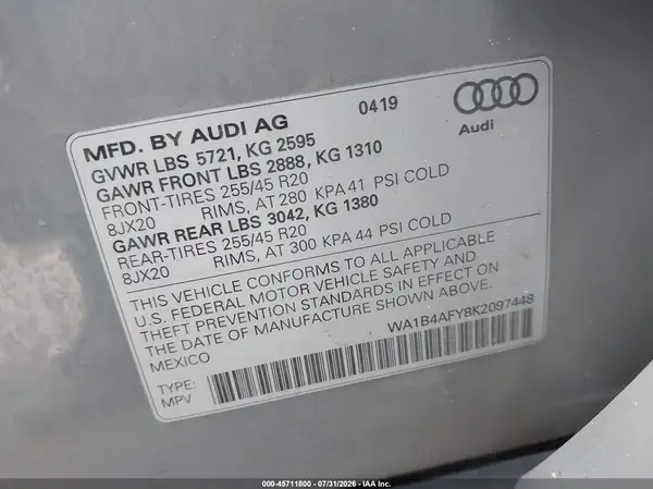 WA1B4AFY8K2097448 2019 AUDI SQ5 - Image 8