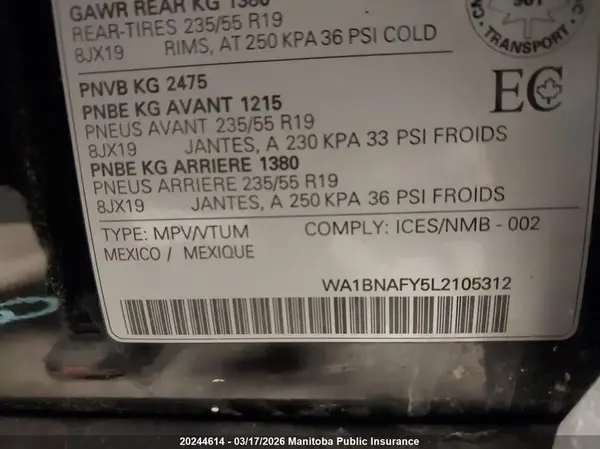 WA1BNAFY5L2105312 2020 AUDI Q5 - Image 8