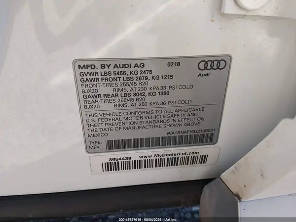 WA1BNAFY9J2139041 2018 AUDI Q5 - Image 8