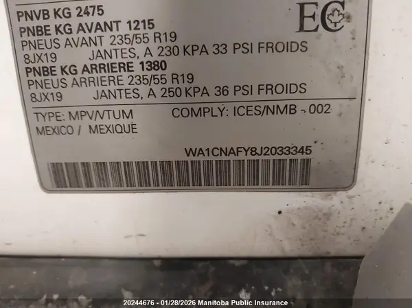 WA1CNAFY8J2033345 2018 AUDI Q5 - Image 8