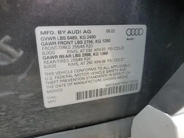 WA1EAAFY0N2133109 2022 AUDI Q5 - Image 7