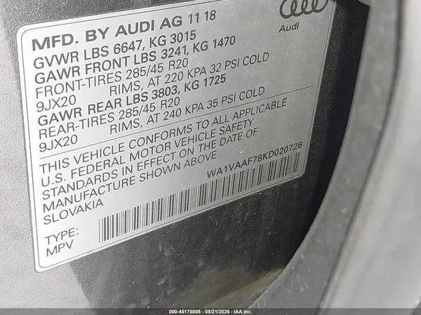WA1VAAF78KD020726 2019 AUDI Q7 - Image 8