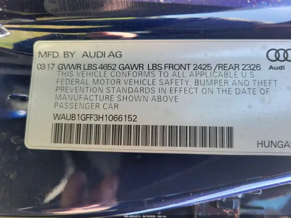 WAUB1GFF3H1066152 2017 AUDI S3 - Image 8