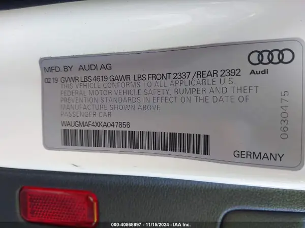 WAUGMAF4XKA047856 2019 AUDI A4 - Image 8