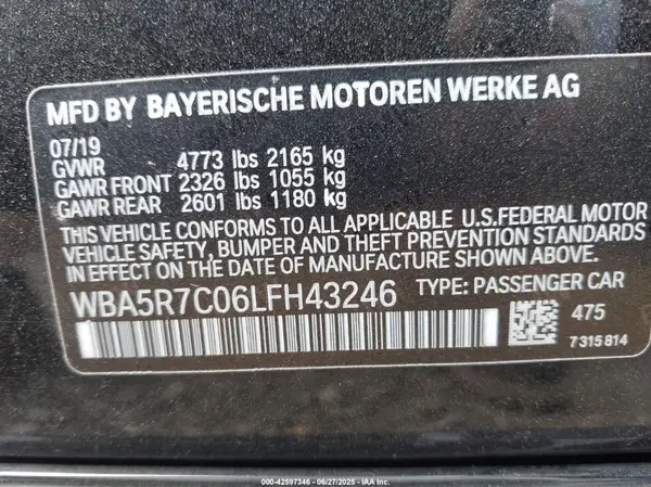 WBA5R7C06LFH43246 2020 BMW 3ER - Image 8