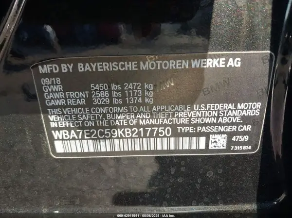WBA7E2C59KB217750 2019 BMW 7ER - Image 8