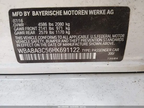 WBA8A3C56HK691122 2017 BMW 3ER - Image 8
