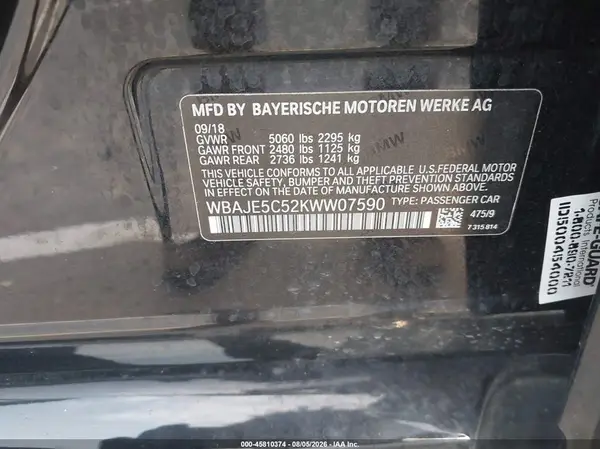 WBAJE5C52KWW07590 2019 BMW 5ER - Image 8