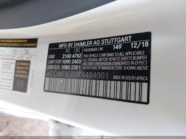 WDDWF8EB0KR484001 2019 MERCEDES-BENZ C-KLASSE - Image 8