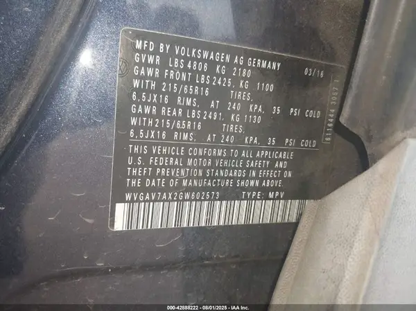 WVGAV7AX2GW602573 2016 VOLKSWAGEN TIGUAN - Image 8