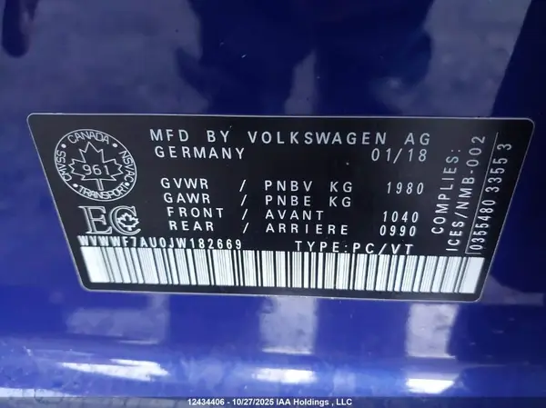 WVWWF7AU0JW182669 2018 VOLKSWAGEN GOLF - Image 8